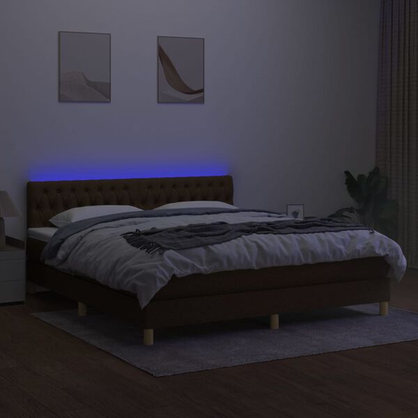 vidaXL Krevet box spring s madracem LED tamnosmeđi 180x200 cm tkanina