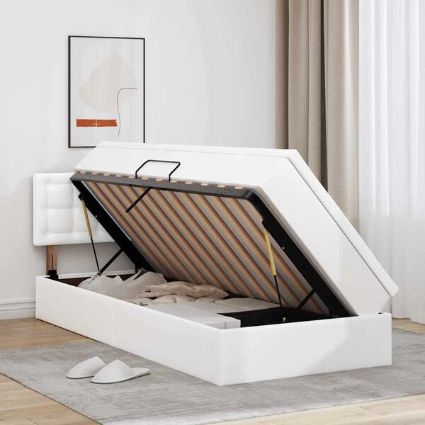 vidaXL Krevet s prostorom za pohranu s LED-om Čista bijela 90 x 200 cm