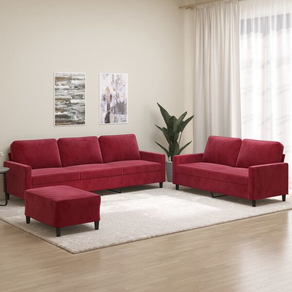 vidaXL 3-dijelni set sofa s jastucima crvena boja vina bar&scaron;unasti