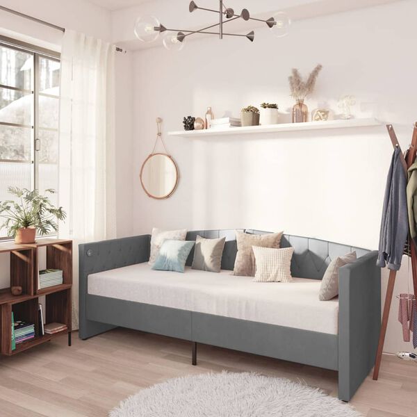 vidaXL Dnevni ležaj s madracem i USB-om svjetlosivi bar&scaron;un 90 x 200 cm