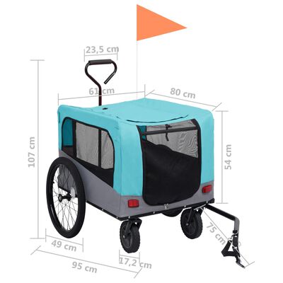vidaXL 2-u-1 prikolica za bicikl i kolica za kućne ljubimce plavo-siva