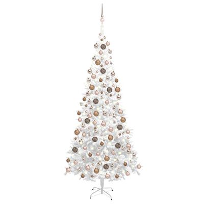 vidaXL Umjetno osvijetljeno božićno drvce s kuglicama L 240 cm bijelo