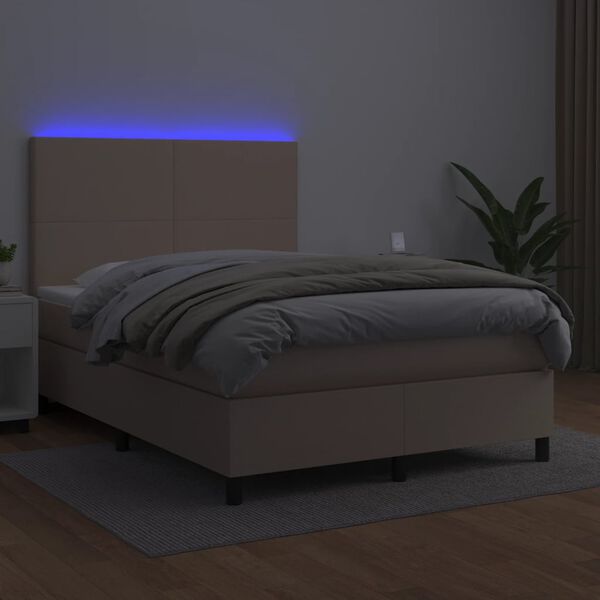 vidaXL Krevet box spring madrac LED cappuccino 140x190cm umjetna koža