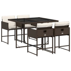 vidaXL 5-dijelni vrtni blagovaonski set s jastucima poliratan smeđi