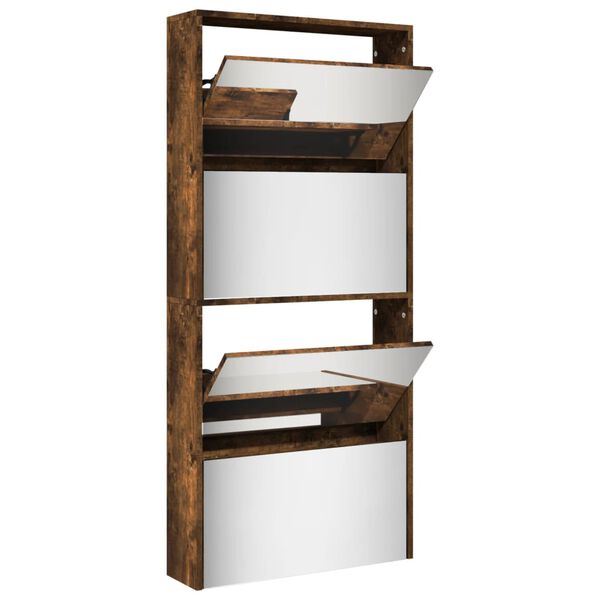 vidaXL Ormarić za cipele s ogledalom 4 razine boja hrasta 63x17x134 cm