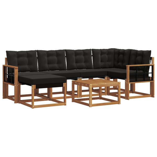 vidaXL Set vanjskih sofa s jastukom 7 pcs Prirodna i crna