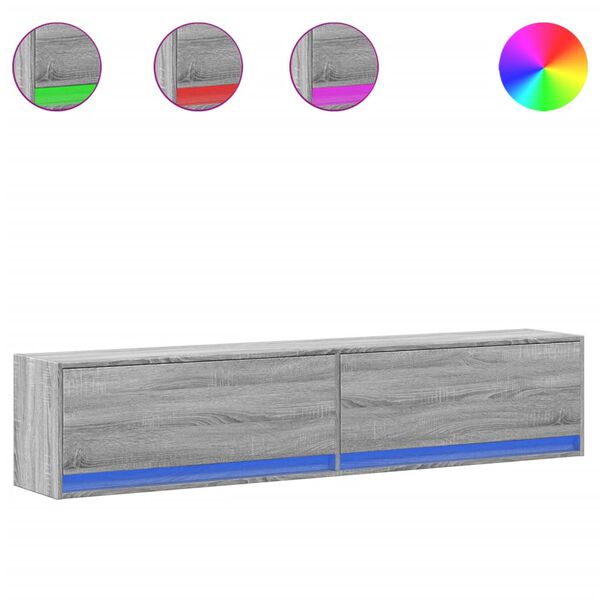 vidaXL Zidni TV ormarić s LED svjetlima siva boja hrasta 180x31x38 cm