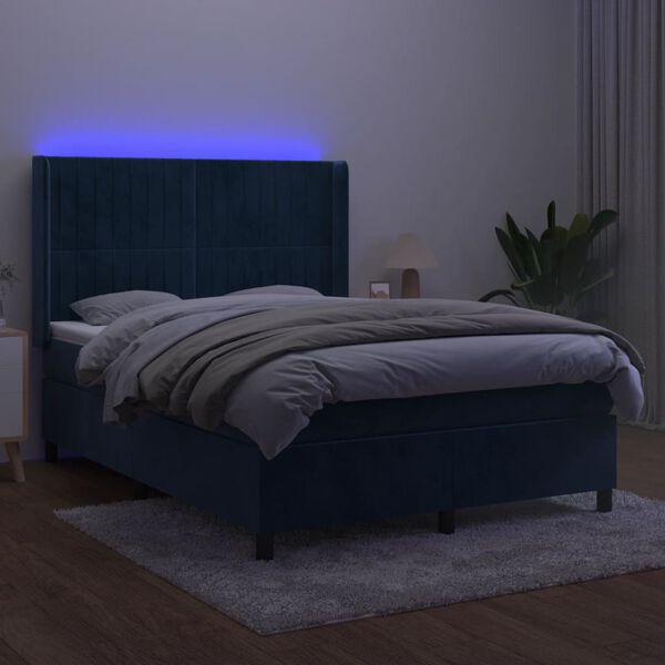 vidaXL Krevet box spring s madracem LED tamnoplavi 140x190 cm bar&scaron;un