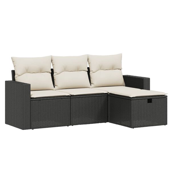 vidaXL 4-dijelni set vrtnih sofa od poliratana s jastucima crni