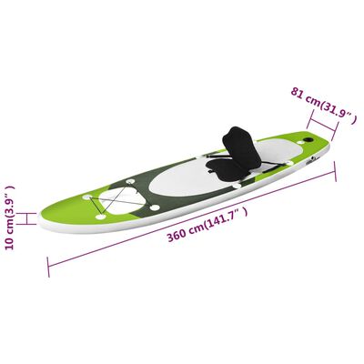 vidaXL Set daske za veslanje stojeći na napuhavanje zeleni 360x81x10cm