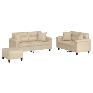 vidaXL 3-dijelni set sofa s jastucima krem od mikrovlakana