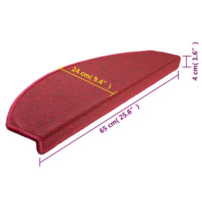 vidaXL Otirači za stepenice 15 kom bordo crveni 65 x 24 x 4 cm