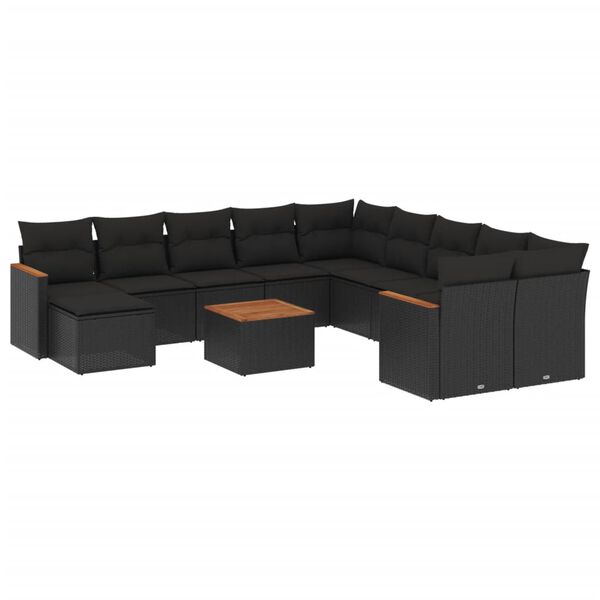vidaXL 12-dijelni set vrtnih sofa od poliratana s jastucima crni