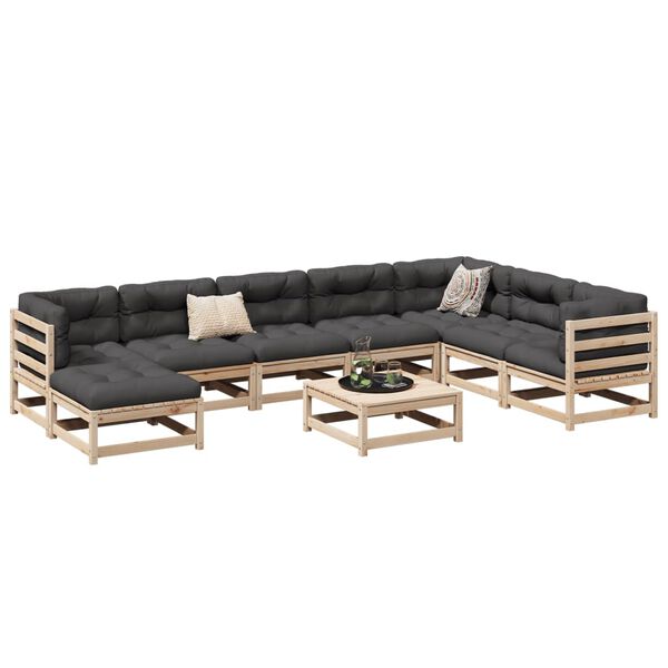 vidaXL 9-dijelni set vrtnih sofa s jastucima od masivne borovine