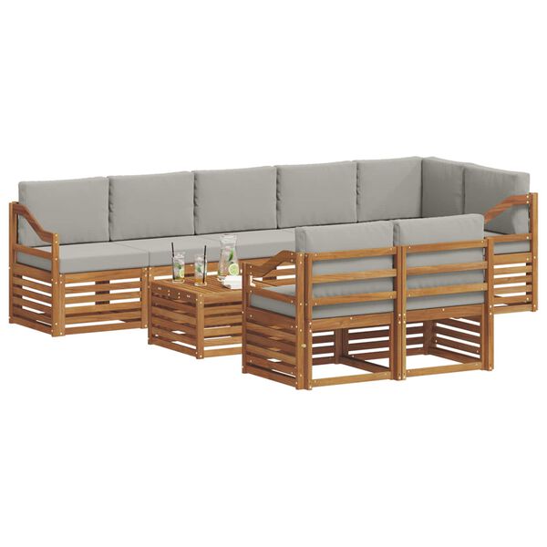 vidaXL Setovi sofa 9 pcs Prirodna i svijetlo siva Čvrsto drvo akacije