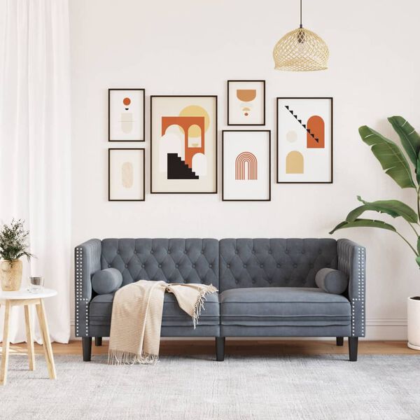 vidaXL Dvosjed Chesterfield s jastučićima tamnosivi bar&scaron;unasti