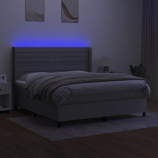 vidaXL Krevet box spring s madracem LED svjetlosivi 160x200 cm tkanina