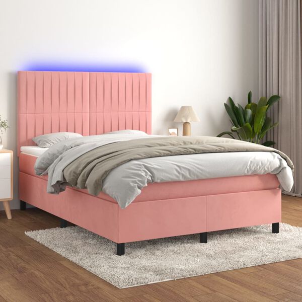 vidaXL Krevet box spring s madracem LED ružičasti 140x190cm bar&scaron;unasti