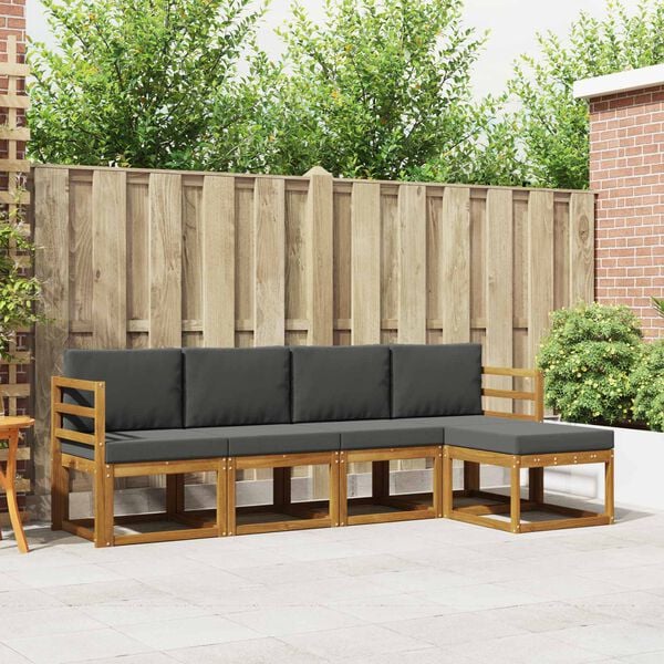 vidaXL Set vanjskih sofa 5 pcs Prirodna i antracit Čvrsto drvo akacije