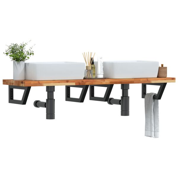 vidaXL Zidna polica za umivaonik od čelika i masivnog bagremovog drva