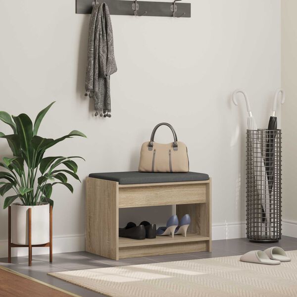 vidaXL Klupa za hodnik s jastukom Sonoma hrast 63 x 38 x 45 cm