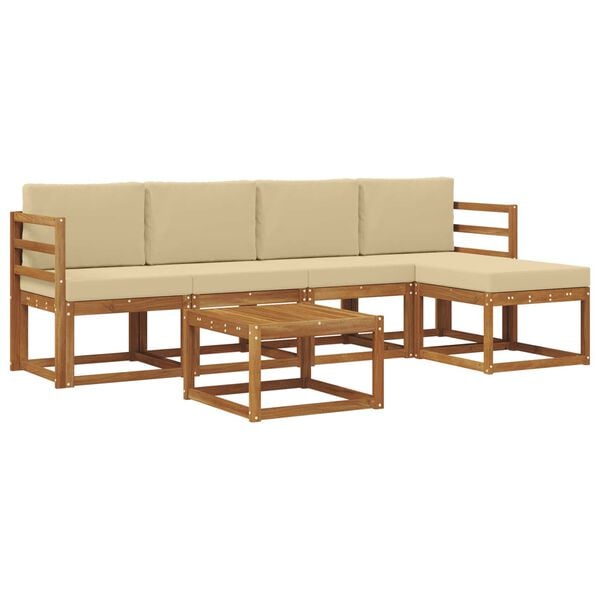vidaXL Set vanjskih sofa 6 pcs Prirodna i bež Čvrsto drvo akacije