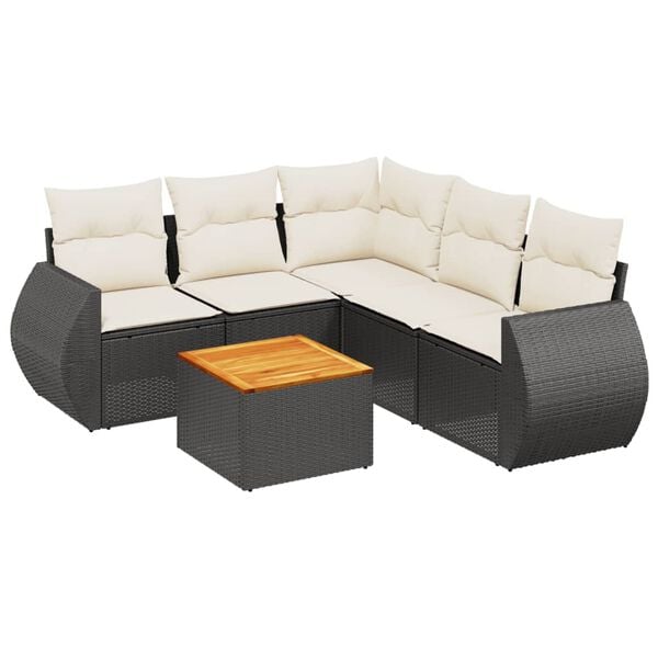 vidaXL 6-dijelni set vrtnih sofa s jastucima crni od poliratana
