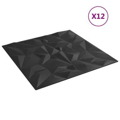vidaXL Zidni paneli 12 kom crni 50 x 50 cm XPS 3 m² uzorak ametista