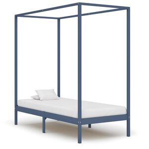 vidaXL Okvir za krevet s baldahinom od masivne borovine sivi 90x200 cm
