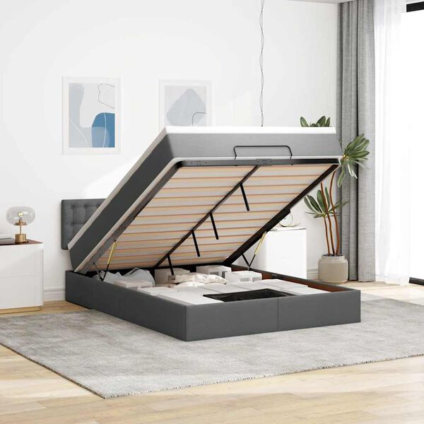 vidaXL Otomanski krevet s madracem i LED tamnosivi 140x190 cm tkanine