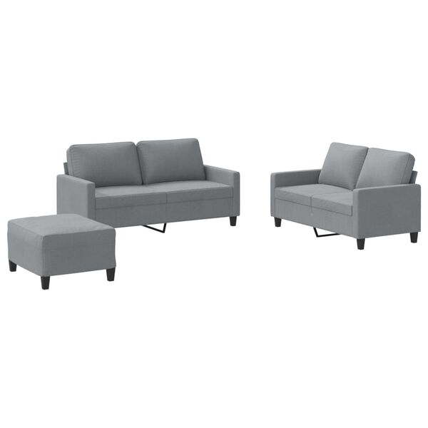 vidaXL 3-dijelni set sofa s jastucima svjetlosivi od tkanine