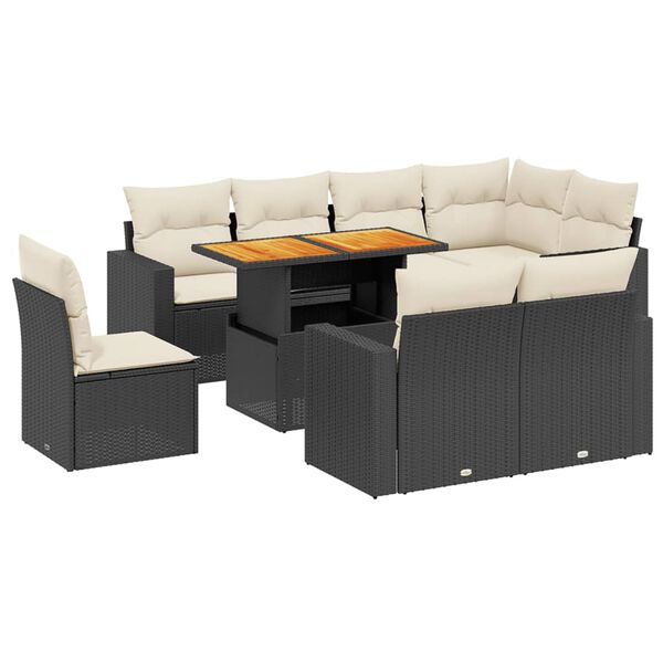 vidaXL 9-dijelni set vrtnih sofa s jastucima crni od poliratana