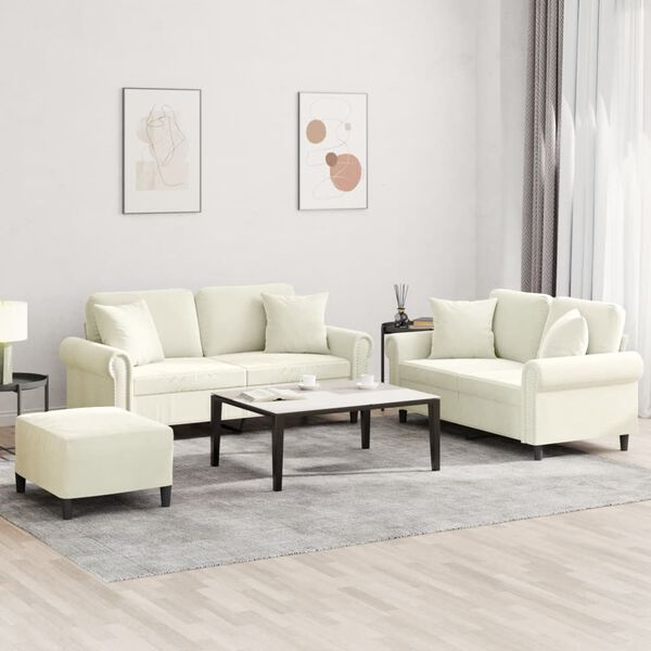 vidaXL 3-dijelni set sofa s jastucima krem baršunasti