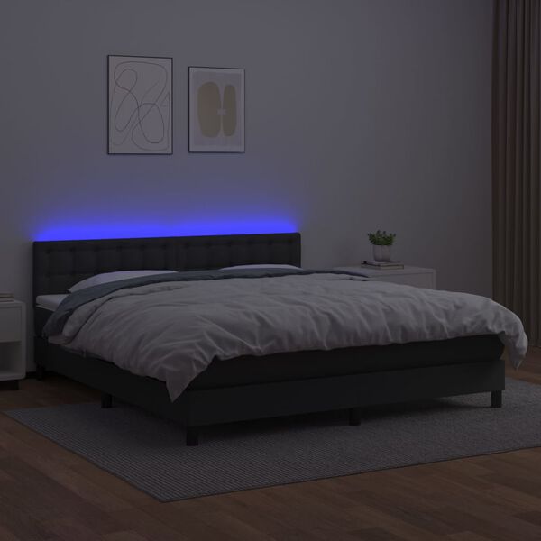 vidaXL Krevet box spring s madracem LED crni 180x200cm od umjetne kože