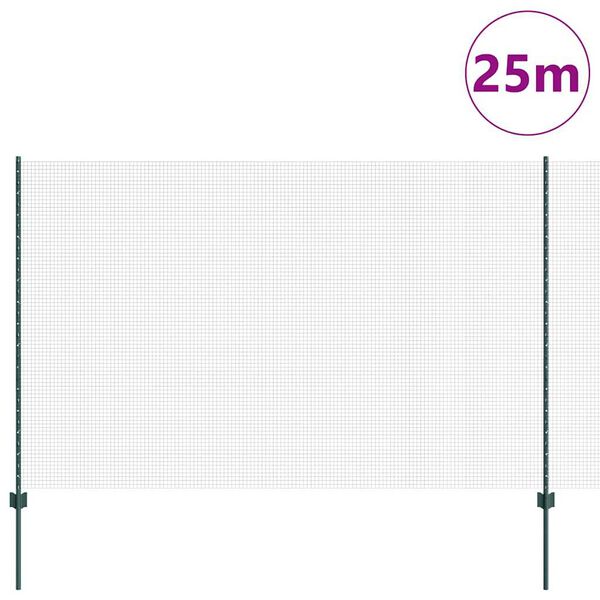 vidaXL Ograda s postovima Zelena 1,6 x 25 m Čelik i PVC