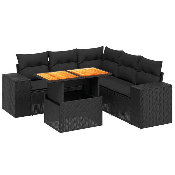 vidaXL 6-dijelni set vrtnih sofa s jastucima crni od poliratana