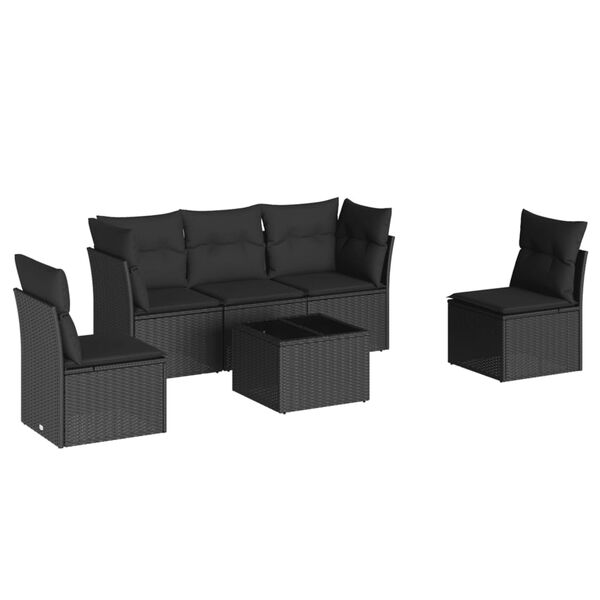 vidaXL 6-dijelni set vrtnih sofa s jastucima crni od poliratana