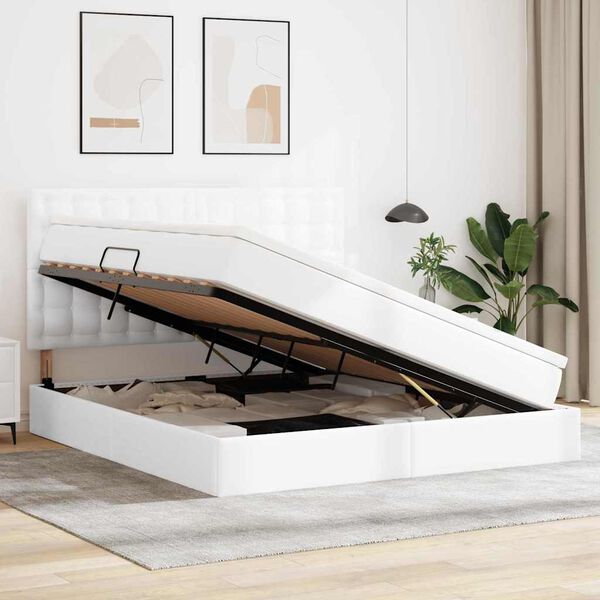 vidaXL Krevet s od storage Čista bijela 180 x 200 cm Lažna koža