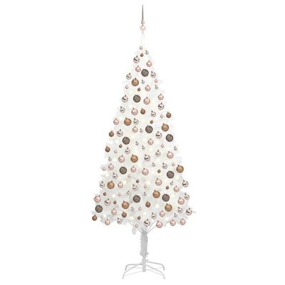 vidaXL Umjetno osvijetljeno božićno drvce s kuglicama bijelo 210 cm