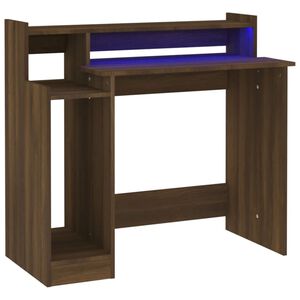 vidaXL Radni stol s LED svjetlima smeđa boja hrasta 97x45x90 cm drveni