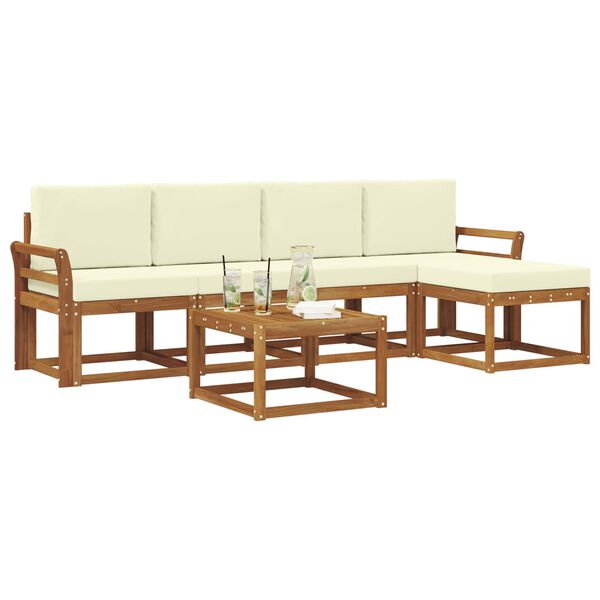 vidaXL Set vanjskih sofa 6 pcs Prirodna i krem Čvrsto drvo akacije
