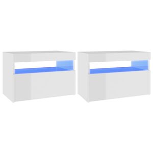 vidaXL Noćni ormarić s LED svjetlima 2 kom sjajni bijeli 60x35x40 cm