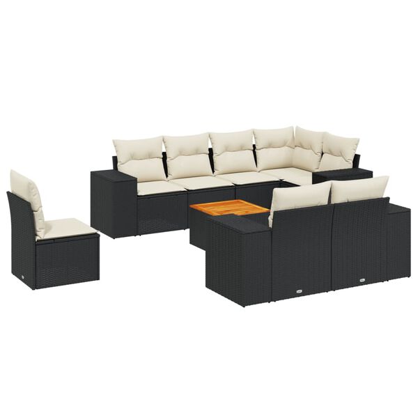 vidaXL 9-dijelni set vrtnih sofa s jastucima crni od poliratana