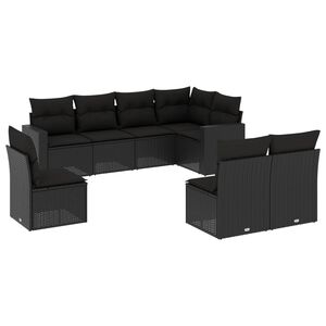 vidaXL 8-dijelni set vrtnih sofa od poliratana s jastucima crni