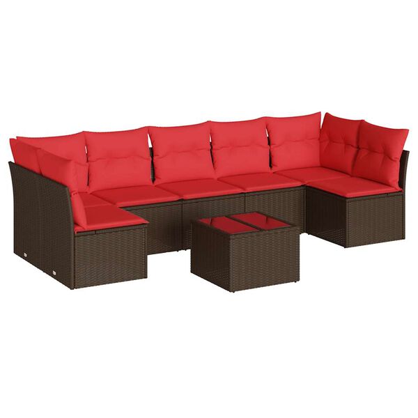 vidaXL 8-dijelni set vrtnih sofa s jastucima smeđi od poliratana