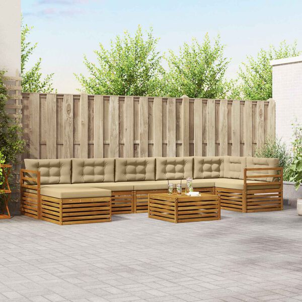 vidaXL Setovi sofa s jastukom 8 pcs Prirodna i bež Čvrsto drvo akacije