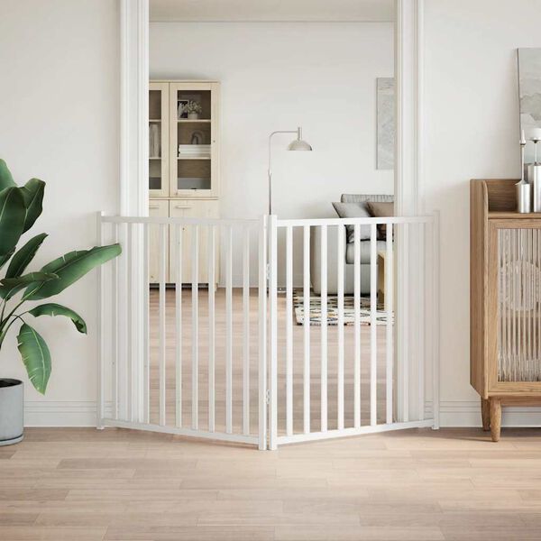 vidaXL Vrata za pse sklopiva 2 panela bijela 160 cm masivna jelovina