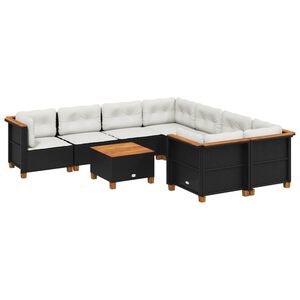 vidaXL 9-dijelni set vrtnih sofa s jastucima crni od poliratana