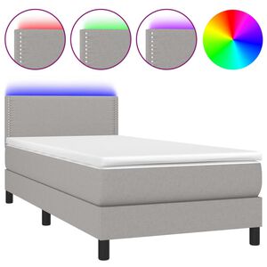 vidaXL Krevet box spring s madracem LED svjetlosivi 80x200 cm tkanina