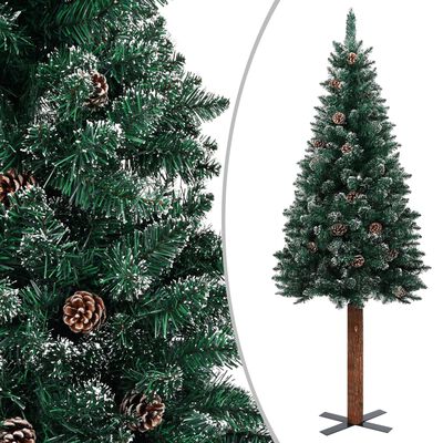 vidaXL Tanko božićno drvce s pravim drvom i snijegom zeleno 210 cm